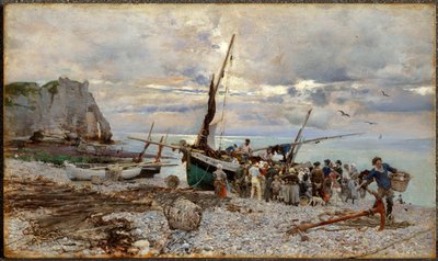 Návrat rybářských lodí, Étretat od Giovanni Boldini