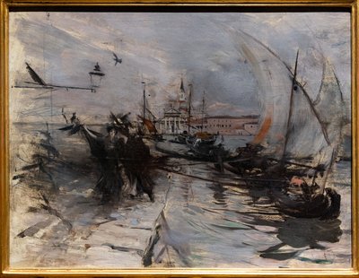 Benátky, St. Giorgio Maggiore viděné z města, c.1885 (olej na panelu) od Giovanni Boldini