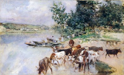 Napájení dobytka na Seině, Giovanni Boldini (1842-1931) od Giovanni Boldini