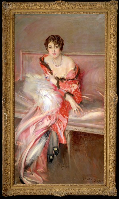Žena v růžovém v malířském ateliéru ... (malba na plátně) od Giovanni Boldini