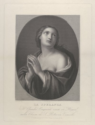 Ženská personifikace Hope vzhlíží s rukama spojenýma a levým ramenem..., ca. 1835-81. od Giovanni Buonafede
