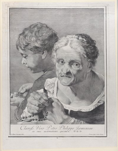 Stará žena s růžencem a chlapec počítající mince, 1743. od Giovanni Cattini