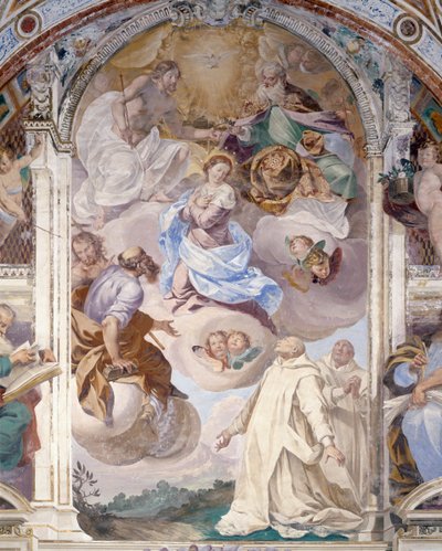 Itálie, Lombardie, Pavia, Pavia Charterhouse (Certosa), Příběhy Ježíše a Marie, detail fresky od Giovanni Cristoforo Storer