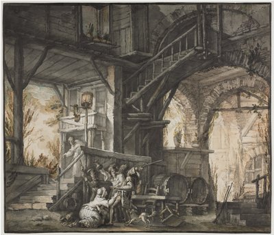 Divadelní scéna, cca 1775-1776 (akvarel a práce štětcem s grafitem a kvašem) od Giovanni David