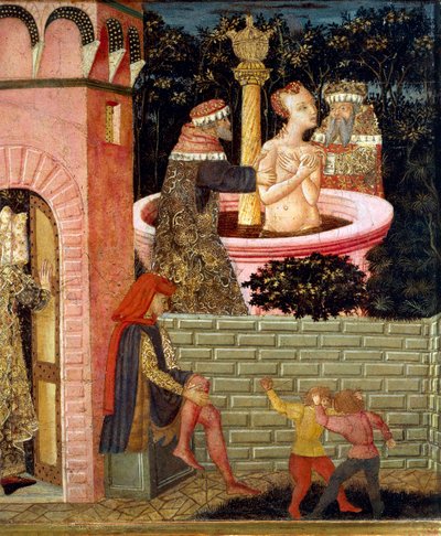 Stories of Susanne, cca 1450, přední deska malované truhly, od Giovanniho di Ser Giovanni, známého jako Lo Scheggia (1406-1486), tempera na dřevě Detail od Giovanni Di Ser Giovanni Lo Scheggia Guidi