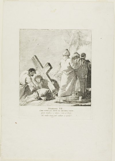 Kristus podruhé padá pod křížem, sedmá deska z křížové cesty od Giovanni Domenico Tiepolo