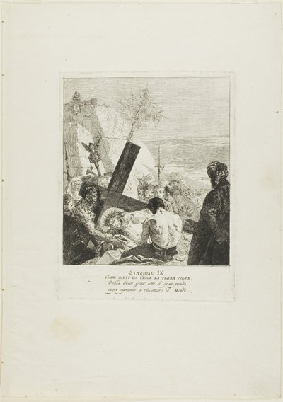 Kristus potřetí padá pod křížem, devátá deska z křížové cesty od Giovanni Domenico Tiepolo