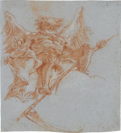 Chronos na oblacích; verso: studie drapérie od Giovanni Domenico Tiepolo
