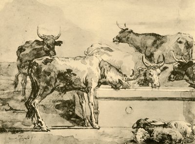 Napájení krav, polovina konce 18. století, 1928 od Giovanni Domenico Tiepolo