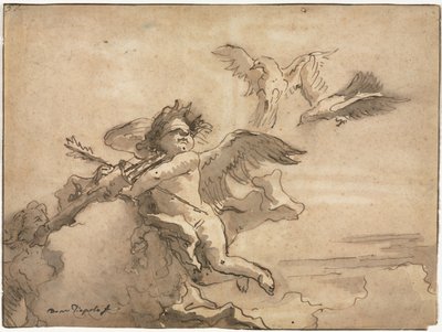Cupid se zavázanýma očima a dvě holubice, 1757 nebo později. od Giovanni Domenico Tiepolo