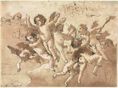 Cupid in the Clouds with Attendant Cherubs, 1757 nebo později. od Giovanni Domenico Tiepolo