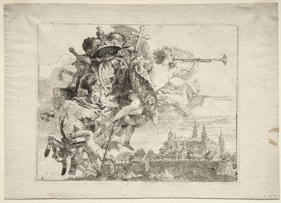 Útěk do Egypta: Zasvěcení s okřídlenou figurou slávy v náručí prince-biskupa z Wurzburgu od Giovanni Domenico Tiepolo