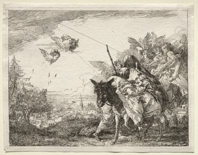 Útěk do Egypta: Josef se zastavil, aby zíral na Jezulátko od Giovanni Domenico Tiepolo