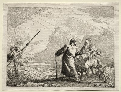 Let do Egypta: Svatá rodina přijíždí na břeh řeky. od Giovanni Domenico Tiepolo