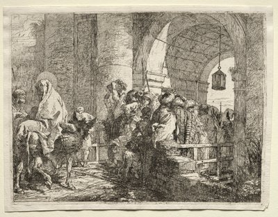 Útěk do Egypta: Svatá rodina procházející pod obloukem. od Giovanni Domenico Tiepolo
