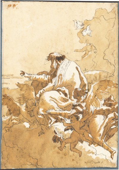 Bůh Otec sedí v oblacích obklopený anděly a Putti od Giovanni Domenico Tiepolo