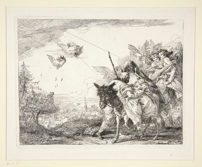 Josef uvažuje o Jezulátku ze série Malebné představy o útěku do Egypta (Flight into Egypt) od Giovanni Domenico Tiepolo