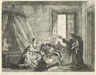 Joseph přenáší Marii Boží příkaz k útěku od Giovanni Domenico Tiepolo