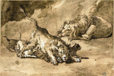 Lev, lvice a mláďata od Giovanni Domenico Tiepolo