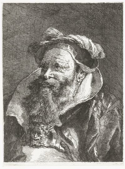 Muž s hlavou satyra na přezce Sbírka hlav (název série) Raccolta di Teste (název série) od Giovanni Domenico Tiepolo