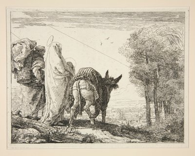 Mary držící své dítě v náručí, ze série Idee pittoresche sopra la fuga in Egitto (Útěk do Egypta) od Giovanni Domenico Tiepolo
