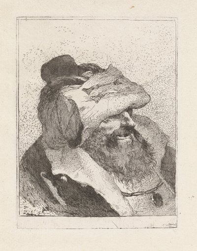 Starý muž s kloboukem na čele, z Raccolta di Teste (Sbírka hlav) od Giovanni Domenico Tiepolo
