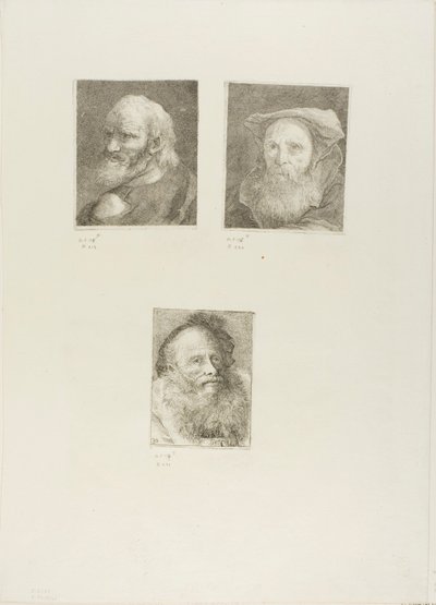 Starý muž s vousy, Vousatý starý muž s kloboukem, Starý muž s ozdobnou čepicí od Giovanni Domenico Tiepolo