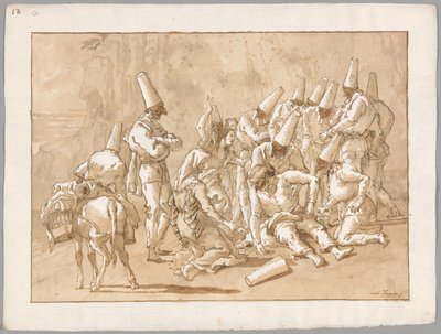 Punchinello se zhroutil na silnici od Giovanni Domenico Tiepolo