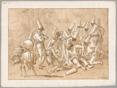 Punchinello se zhroutil na silnici od Giovanni Domenico Tiepolo