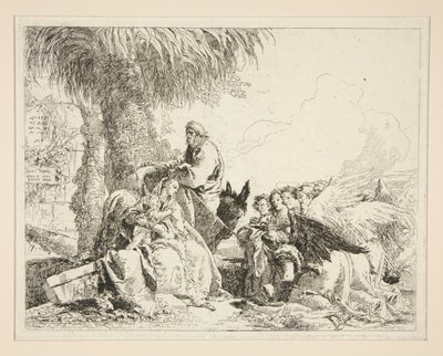 Odpočinek při útěku do Egypta, ze série Idee pittoresche sopra la fuga in Egitto (Útěk do Egypta) od Giovanni Domenico Tiepolo