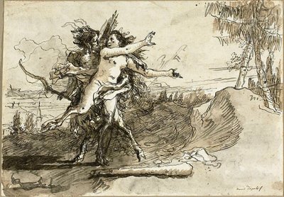 Satyr překvapující satyress od Giovanni Domenico Tiepolo