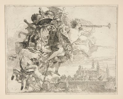 The Arms of Carl Philipp von Greiffenklau, ze série Malebné nápady nad útěkem do Egypta (Flight into Egypt) od Giovanni Domenico Tiepolo