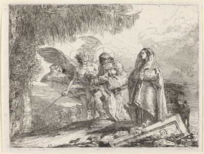 Let, svatá rodina na procházce s andělem od Giovanni Domenico Tiepolo