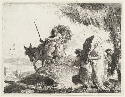 The Flight, with Madonna at Right Supported by Angels od Giovanni Domenico Tiepolo