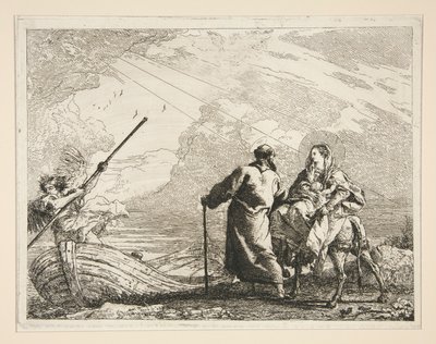 Svatá rodina přijíždí na okraj řeky, ze série Idee pittoresche sopra la fuga in Egitto (Útěk do Egypta) od Giovanni Domenico Tiepolo