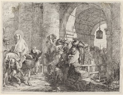 Svatá rodina přijíždí k městské bráně od Giovanni Domenico Tiepolo