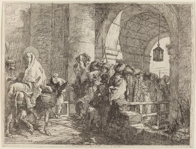 Svatá rodina přijíždí k městské bráně od Giovanni Domenico Tiepolo