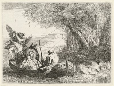 Svatá rodina je převážena přes řeku od Giovanni Domenico Tiepolo