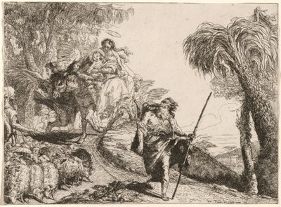 Svatá rodina sestupuje po stezce poblíž pastýřů od Giovanni Domenico Tiepolo