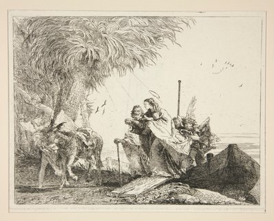 Vylodění Svaté rodiny, ze série Malebné nápady nad útěkem do Egypta (Flight into Egypt) od Giovanni Domenico Tiepolo