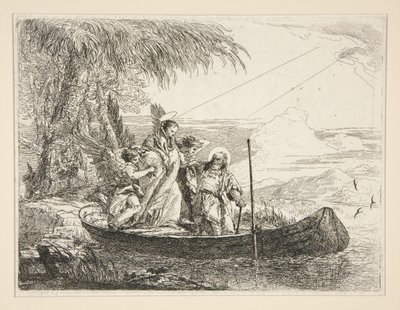 Svatá rodina nastupuje do člunu, ze série Idee pittoresche sopra la fuga in Egitto (Útěk do Egypta) od Giovanni Domenico Tiepolo