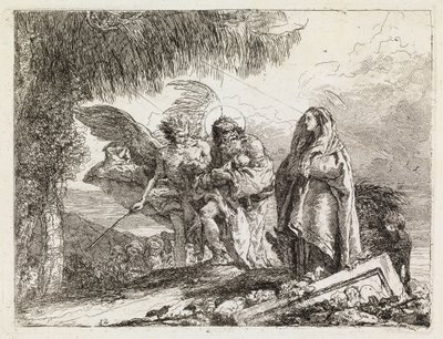 Svatá rodina doprovázená andělem (Útěk do Egypta XII) od Giovanni Domenico Tiepolo
