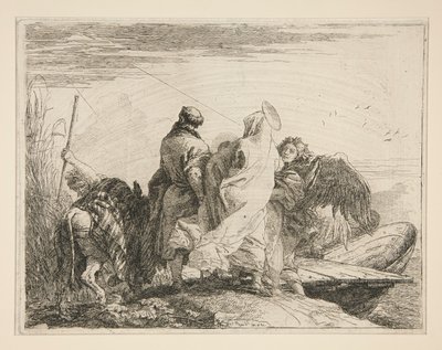 Svatá rodina opouštějící břeh řeky, ze série Idee pittoresche sopra la fuga in Egitto (Útěk do Egypta) od Giovanni Domenico Tiepolo