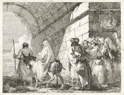 Svatá rodina prochází pod městským obloukem od Giovanni Domenico Tiepolo