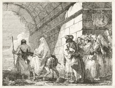 Svatá rodina prochází pod městským obloukem od Giovanni Domenico Tiepolo