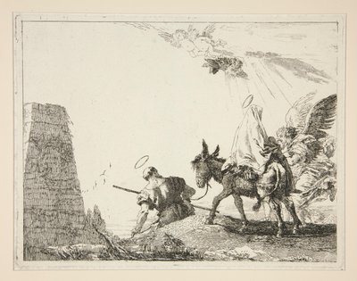 Svatá rodina procházející pyramidou ze série Idee pittoresche sopra la fuga in Egitto (Útěk do Egypta) od Giovanni Domenico Tiepolo