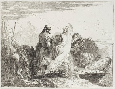 The Holy Family Stepping Off the Bank, deska patnáct z Útěk do Egypta od Giovanni Domenico Tiepolo