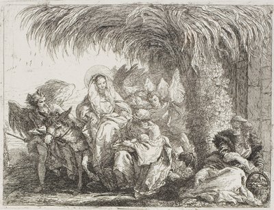 Svatá rodina pod palmou, deska šest z Útěk do Egypta od Giovanni Domenico Tiepolo