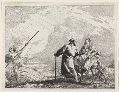 Svatá rodina na břehu řeky od Giovanni Domenico Tiepolo