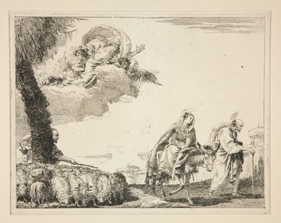 Svatá rodina, ze série Malebné nápady nad útěkem do Egypta (Flight into Egypt) od Giovanni Domenico Tiepolo